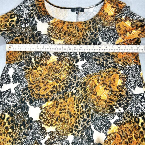 Lbisse Dress Women's 1X Orange Black Tan Knee Length Shift 3/4 Sleeve Abstract - Picture 3 of 11